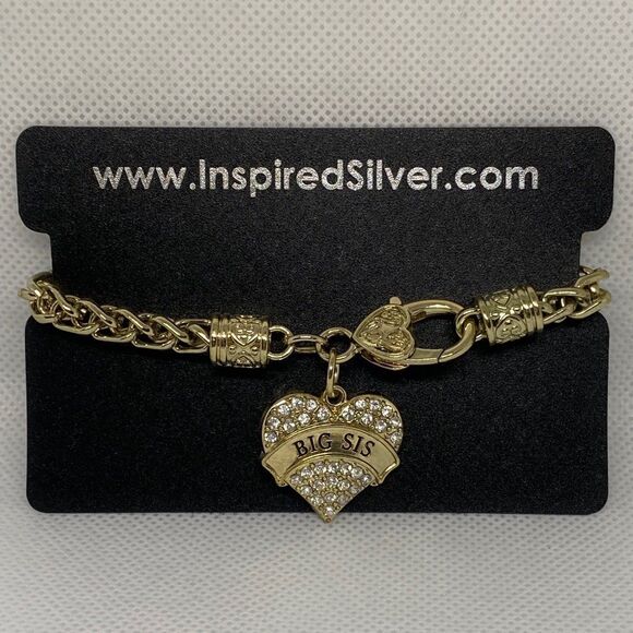 Inspired Silver BIG SIS Heart Charm Bracelet Gold Tone Pave Crystal Gift - Picture 3 of 8